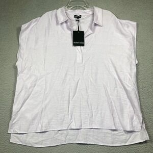 Modern Works Top Women's Plus 2X Lilac Boxy Linen‎ Blend V Neck Minimalist NEW